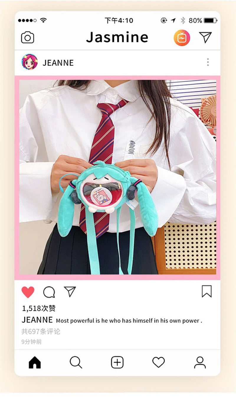 Hatsune Miku Coin Purse Shoulder Bag – Kawaii 14cm Plush Headphone Bag, Cartoon Crossbody Keychain Pendant, Perfect Girl Gift