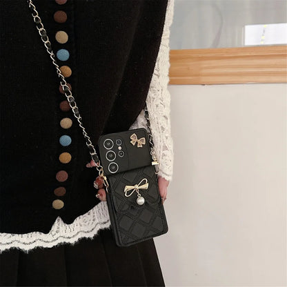 3D Bowknot Crossbody Wallet Phone Case — Card Holder Soft Cover for Samsung Galaxy S25 Ultra / S24 / S23 / S22+ / S21 / S20 FE / Note20