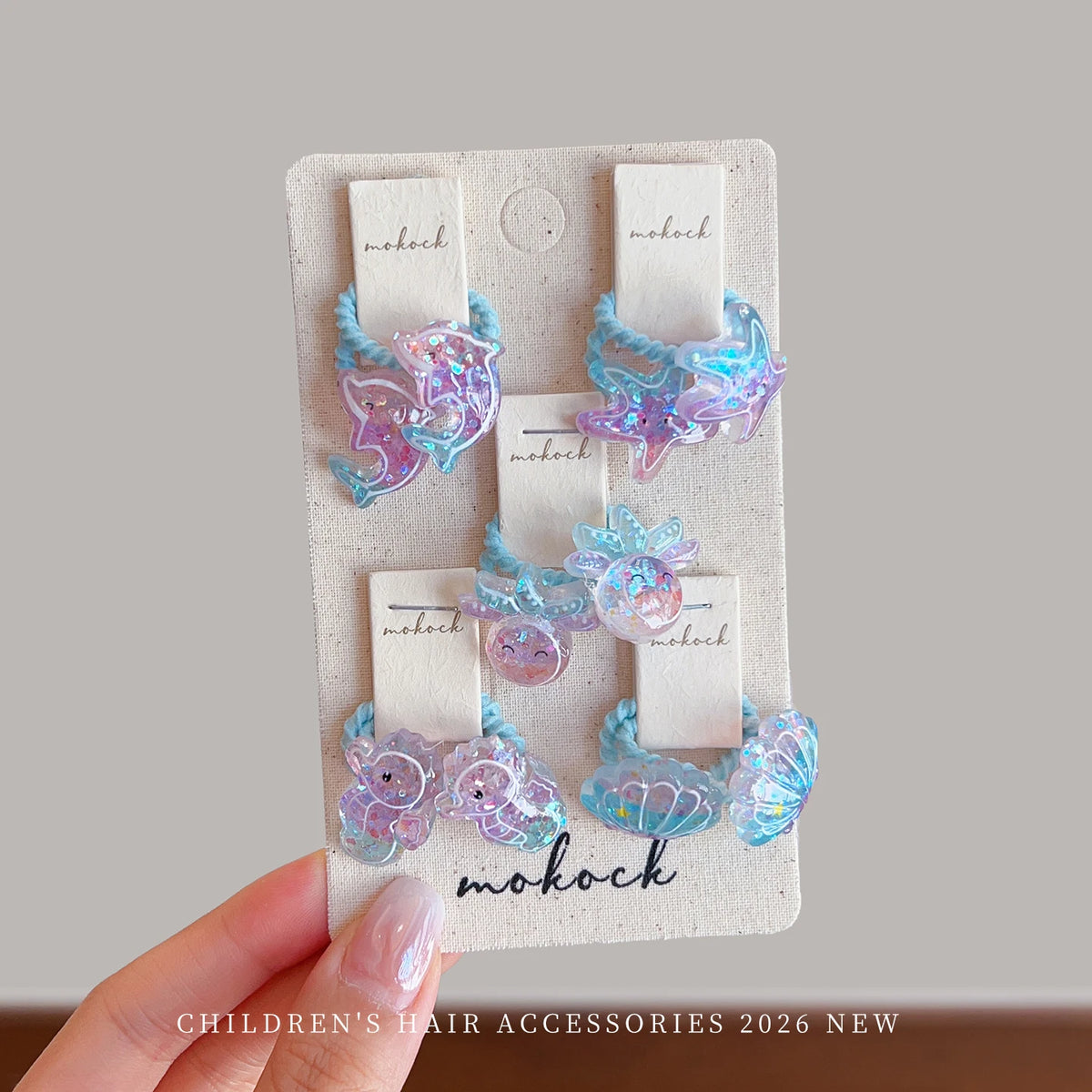 10PCS Ocean-Themed Baby Girl Hair Ties - High-Elasticity Korean-Style Star and Heart Hair Bands for Toddlers, Gentle Everyday Wear