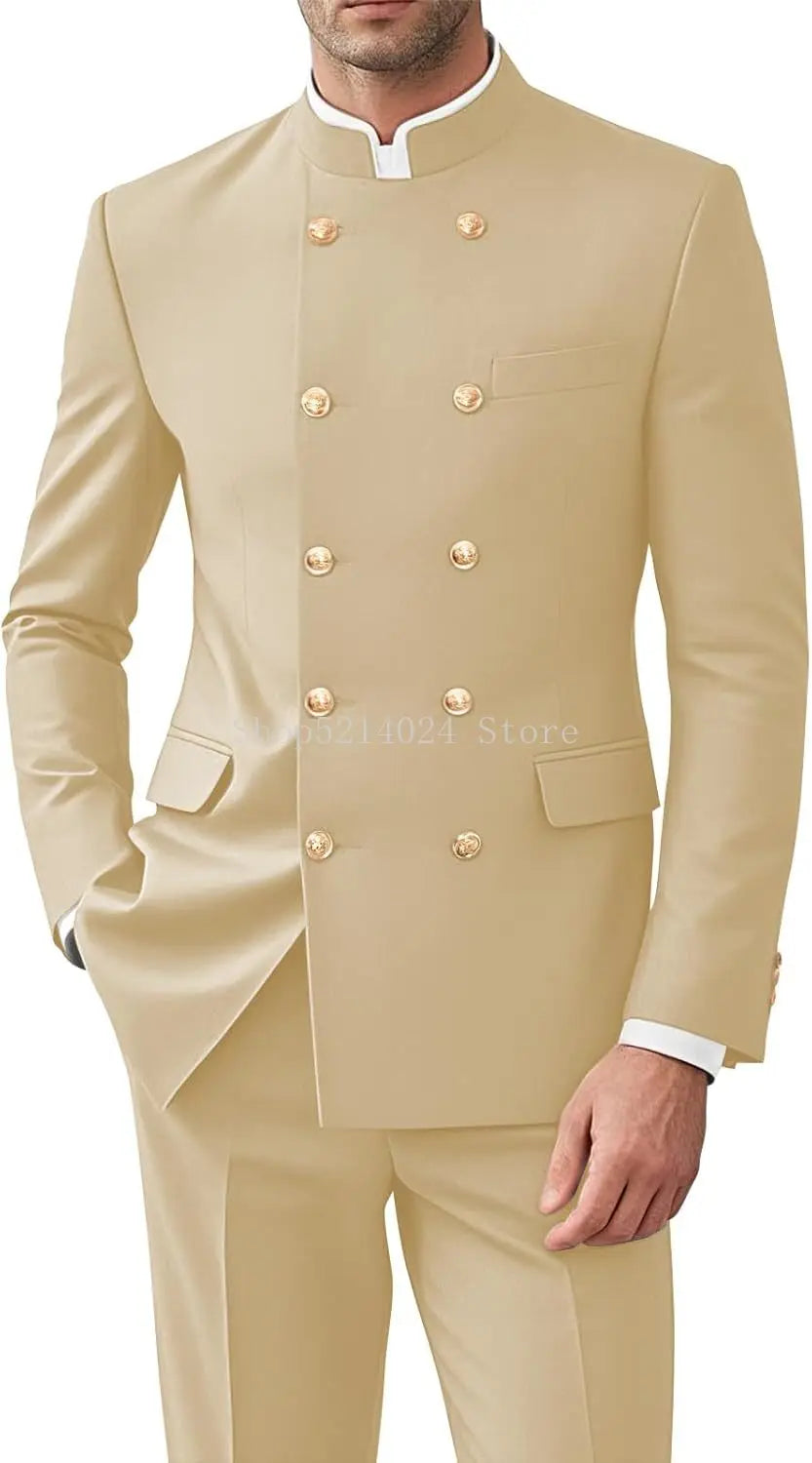 Men’s 2-Piece Suit Set - Gold Button Jacket & Pants Formal Wedding Style Outfit