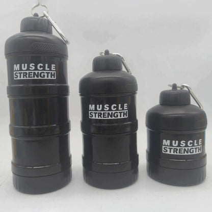 3-Layer Portable Protein Powder Box – Fitness Supplement Storage with Funnel & Handle