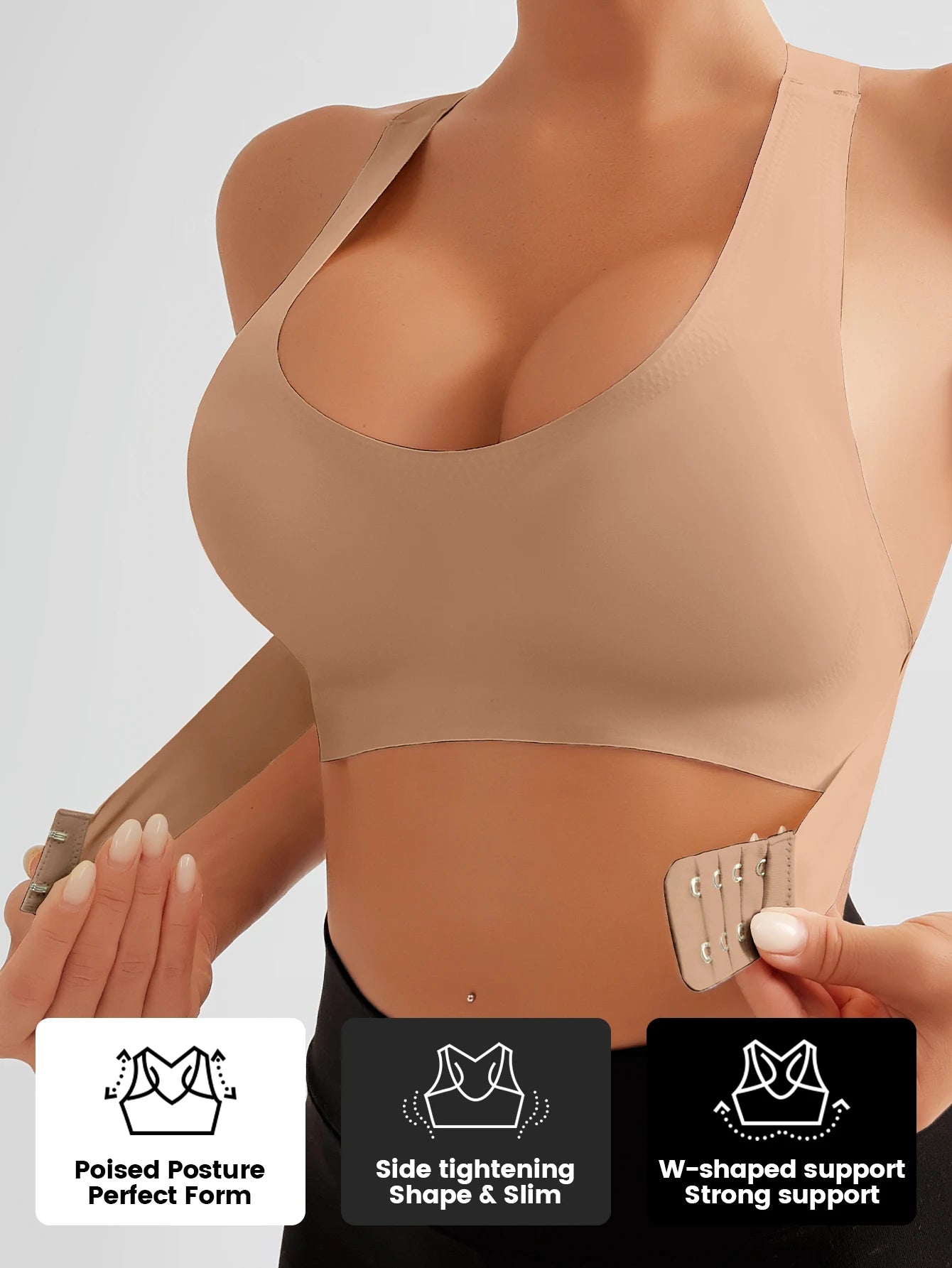 Women's Wireless Lifting Bra - Adjustable Front & Back Buckle Seamless Support Bra with Removable Pads & Wide Straps