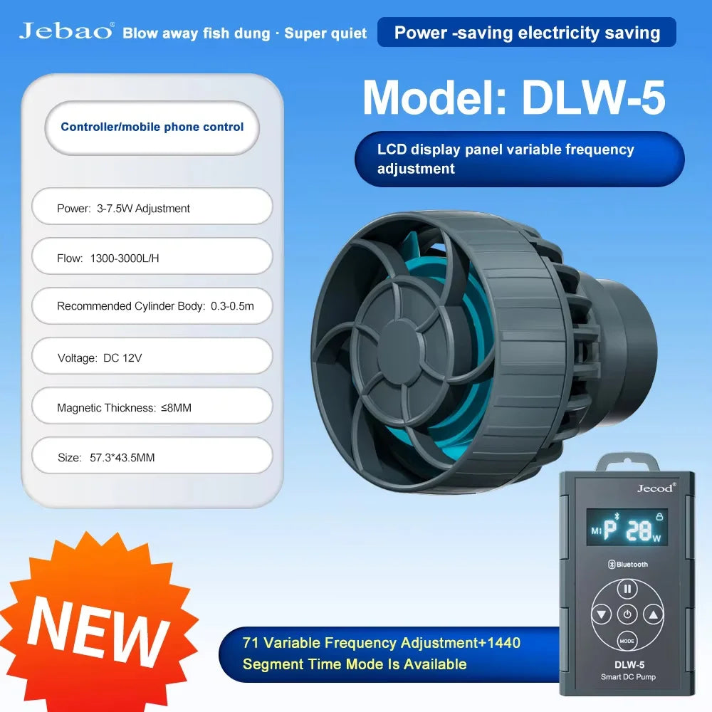 Jebao Jecod DLW Series Bluetooth Aquarium Wave Pump – 2024 Smart Mute DC Water Pump for Saltwater Fish Tanks