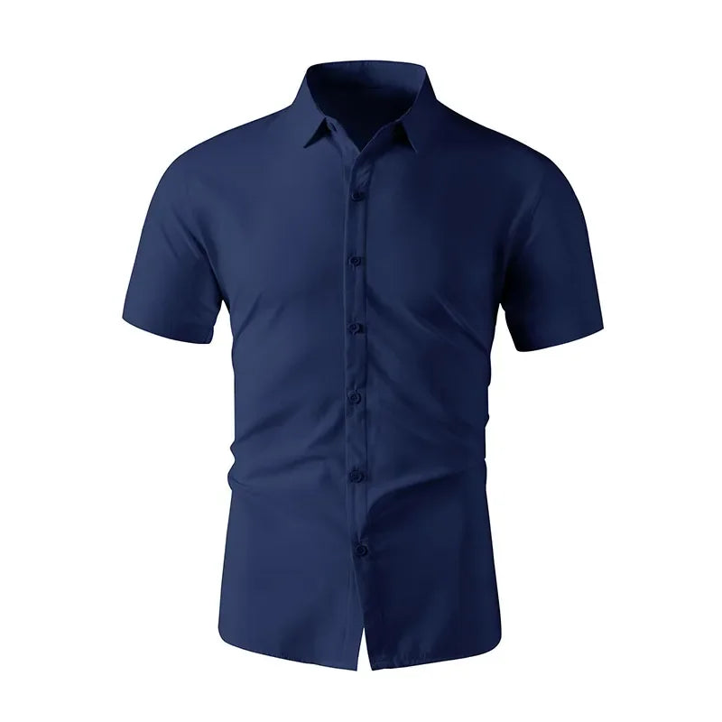 Men’s Summer Business Casual Shirt – Solid Color Short Sleeve, Comfortable, No-Iron, Versatile Fashion Top