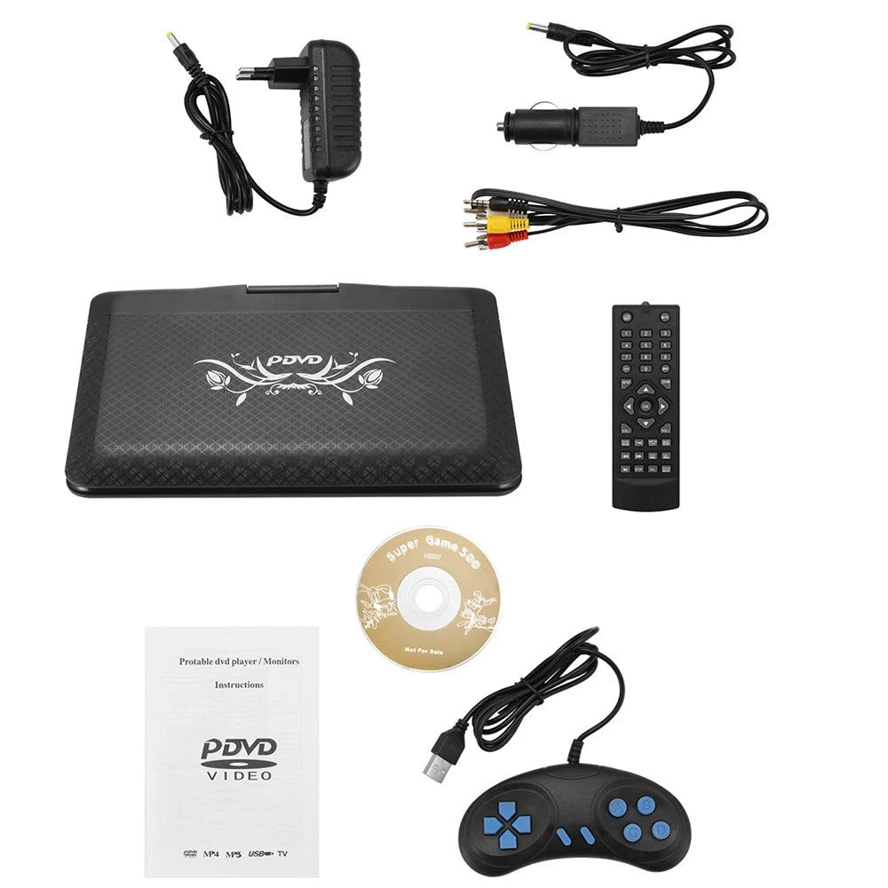 9" Portable HD TV DVD Player – 16:9 LCD Screen, 234x480 Resolution, CD/Game/TV/USB/Radio Compatible