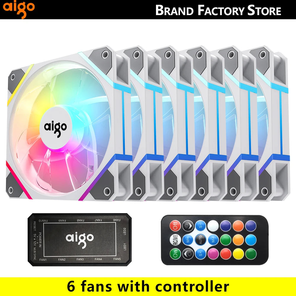 Aigo AM12 RGB PC Fan Kit — 120mm ARGB Water Cooler & Case Cooling Fans with 6-Pin Controller