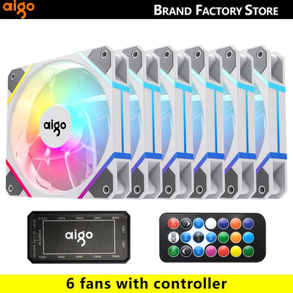 Aigo AM12 RGB PC Fan Kit — 120mm ARGB Water Cooler & Case Cooling Fans with 6-Pin Controller