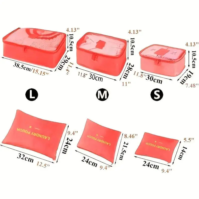 6 Pcs/Set Travel Storage Bag: Pink/Blue/Grey Large Capacity Waterproof Luggage Clothing Underwear Storage with Zipper