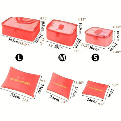 6 Pcs/Set Travel Storage Bag: Pink/Blue/Grey Large Capacity Waterproof Luggage Clothing Underwear Storage with Zipper