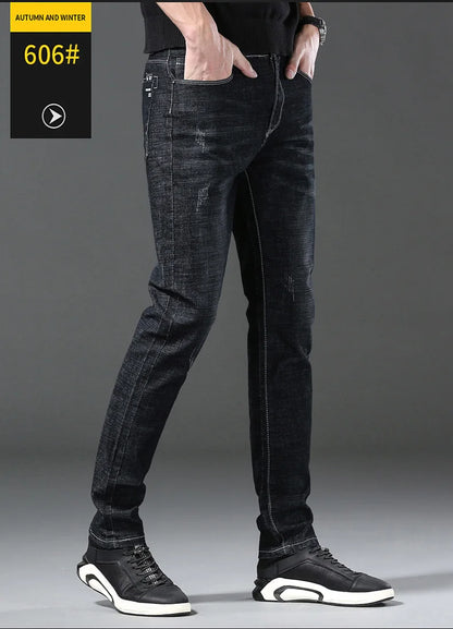 Men’s Casual Comfortable Jeans – Straight Loose Fit High Waist Elastic Trousers for All Seasons & Office Wear