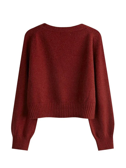 Korean Women's Autumn Winter Knitted Cardigan – Diagonal V-Neck Long Sleeve Single-Breasted Sweater