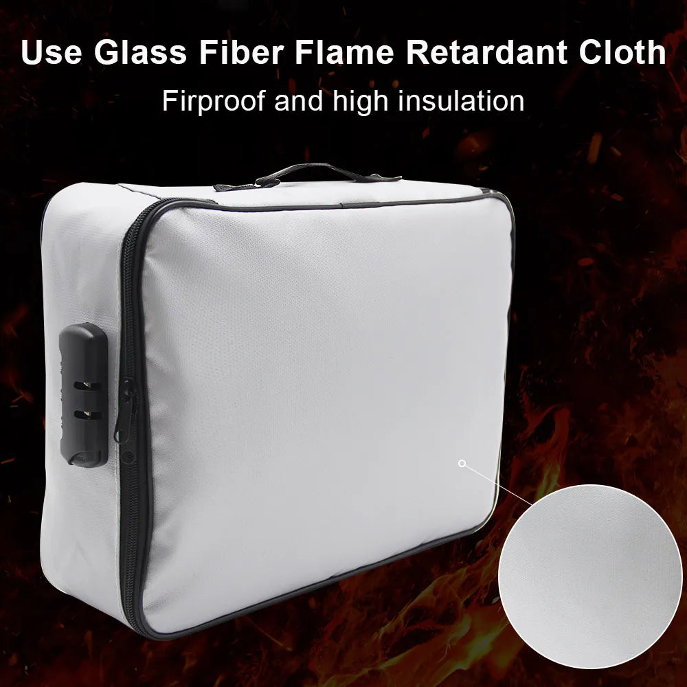 Fireproof Document Password Bag - Travel Waterproof File Money Storage Safe Papers Zipper Safety Organizer Multi-Layer Card Case