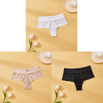 Women's Lace Panties 3PCS - Sexy Bow Detail, Breathable Comfortable Briefs S-XL