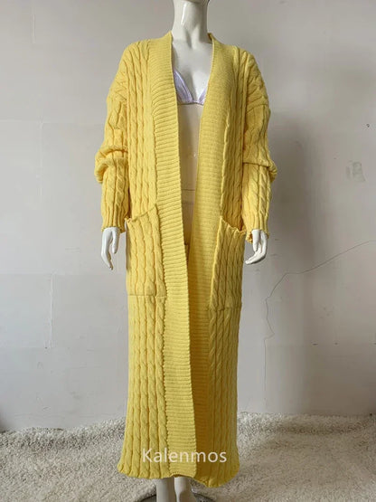 Knit Cardigan for Women – Long Green Crochet Jacket, Loose Long Sleeve Autumn/Spring Winter Sweater, 2023 Warm Jumper Coat