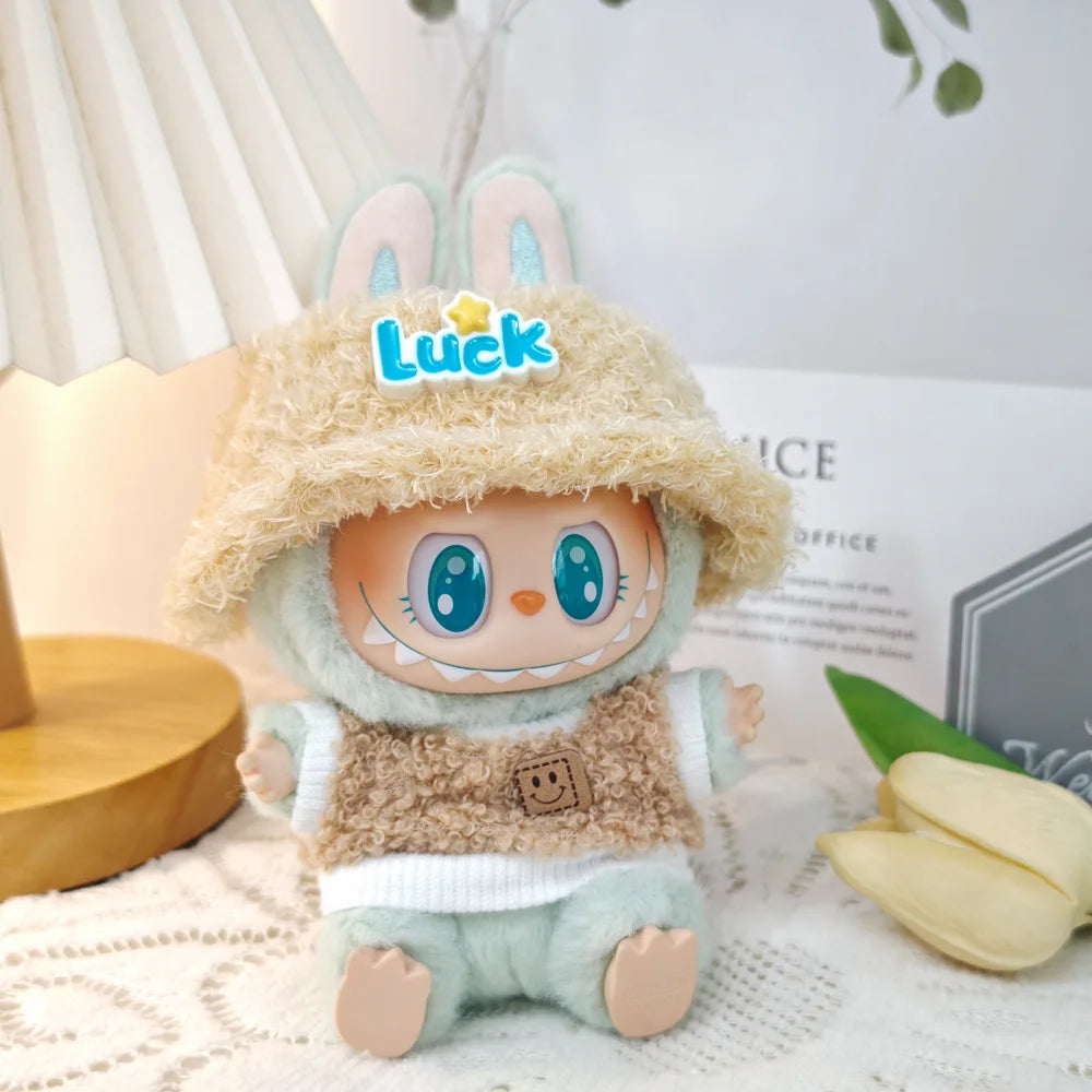 Cute 17cm Labubu Doll Clothes Set - Classic Dress Outfit & Accessories for V2 Mini Dolls, Girl Kid Gift
