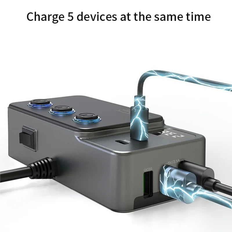 Car Cigarette Lighter USB Charger Splitter - 35W PD & QC3.0 Multi-Port 12V/24V Car Power Adapter with USB-C