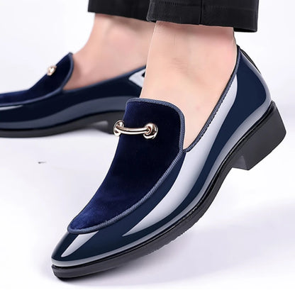 Men’s Black Patent Leather Loafers - Luxury Slip-On Formal Business Casual Party Shoes Large Size