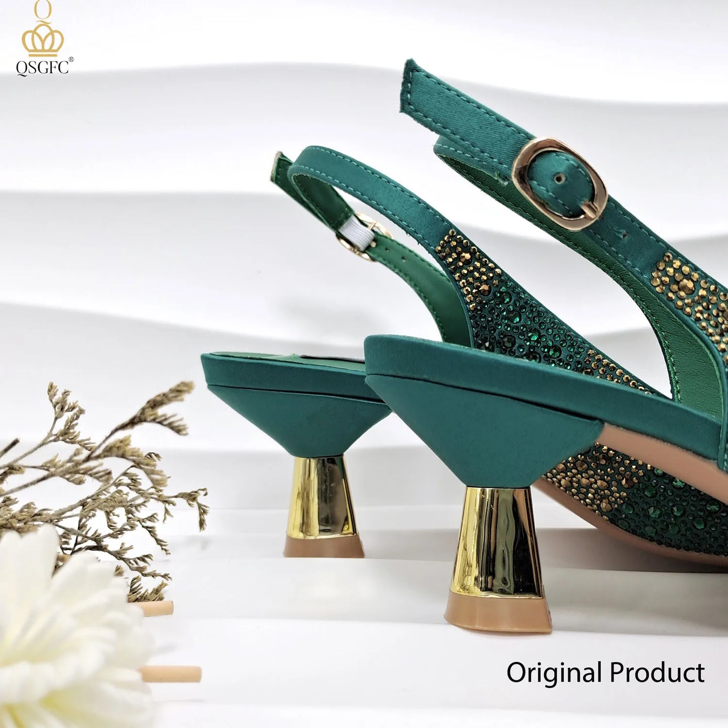 Women’s Green Rhinestone Shoe & Bag Set - Italian Luxury Style Wedding & Party Accessories