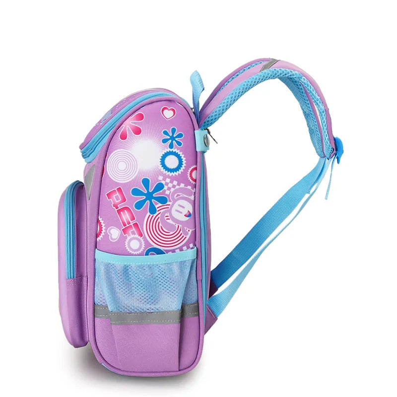 Cute Cartoon Deer Girls School Bag - Princess Purple Nylon Backpack for Primary School Kids