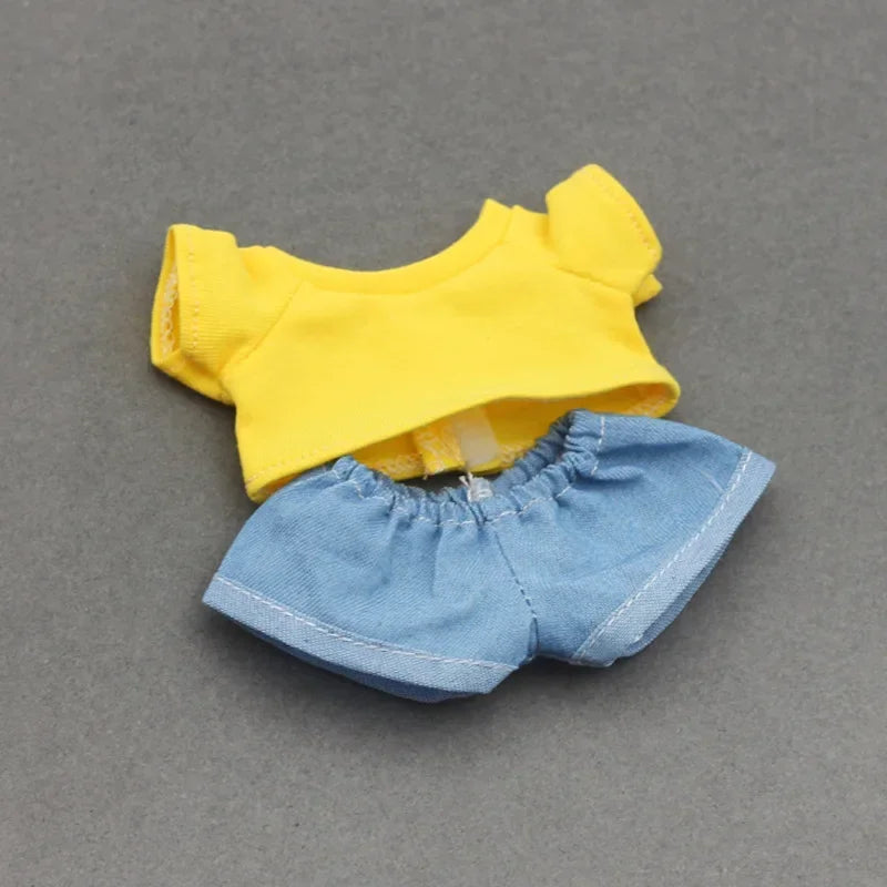 15-17cm Labubu & 10cm Cotoon Doll Clothes — Kpop EXO Idol Doll Outfit Set, T-Shirt & Denim Shorts Accessories