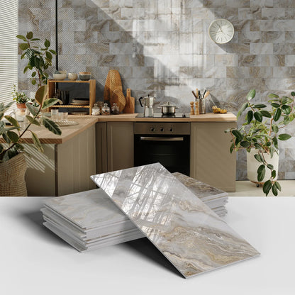 16PCS Marble Pattern Wall Stickers - Waterproof Oil-Proof PET Foam Kitchen Backsplash & Decorative Wallpaper Panels