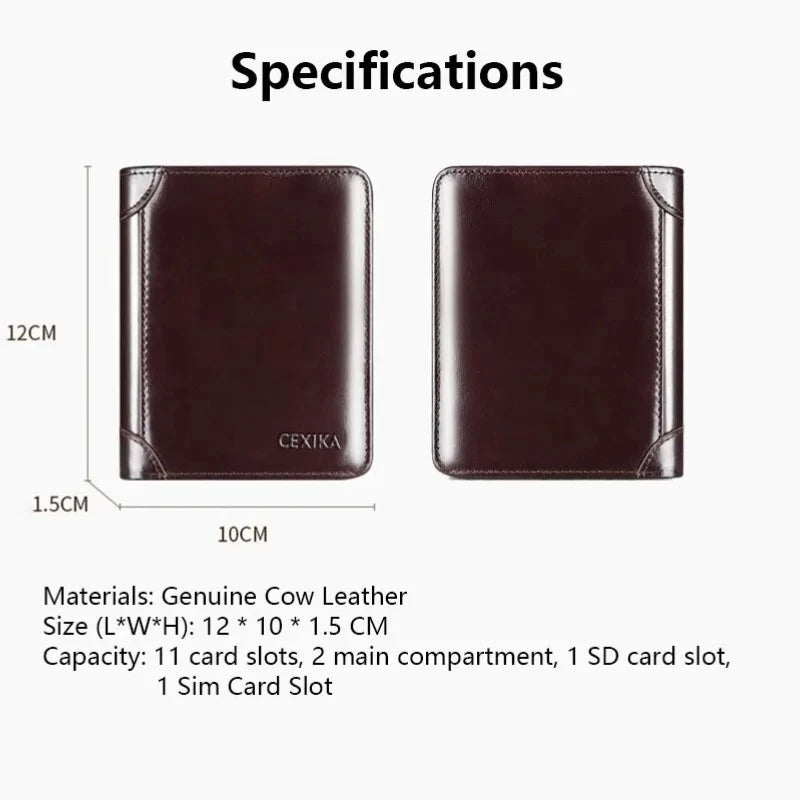 Men’s Genuine Leather RFID Blocking Trifold Wallet – Short Business Wallet with ID Window & Credit Card Holder Slim Men’s Purse