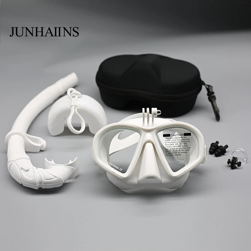 Freediving Mask with Camera Mount - Two-Window Tempered Glass Waterproof Anti-Fog Snorkeling Mask