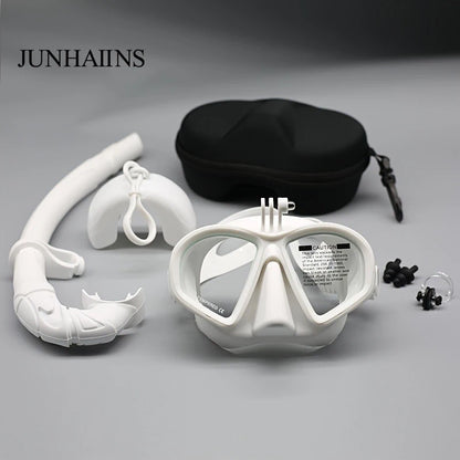 Freediving Mask with Camera Mount - Two-Window Tempered Glass Waterproof Anti-Fog Snorkeling Mask