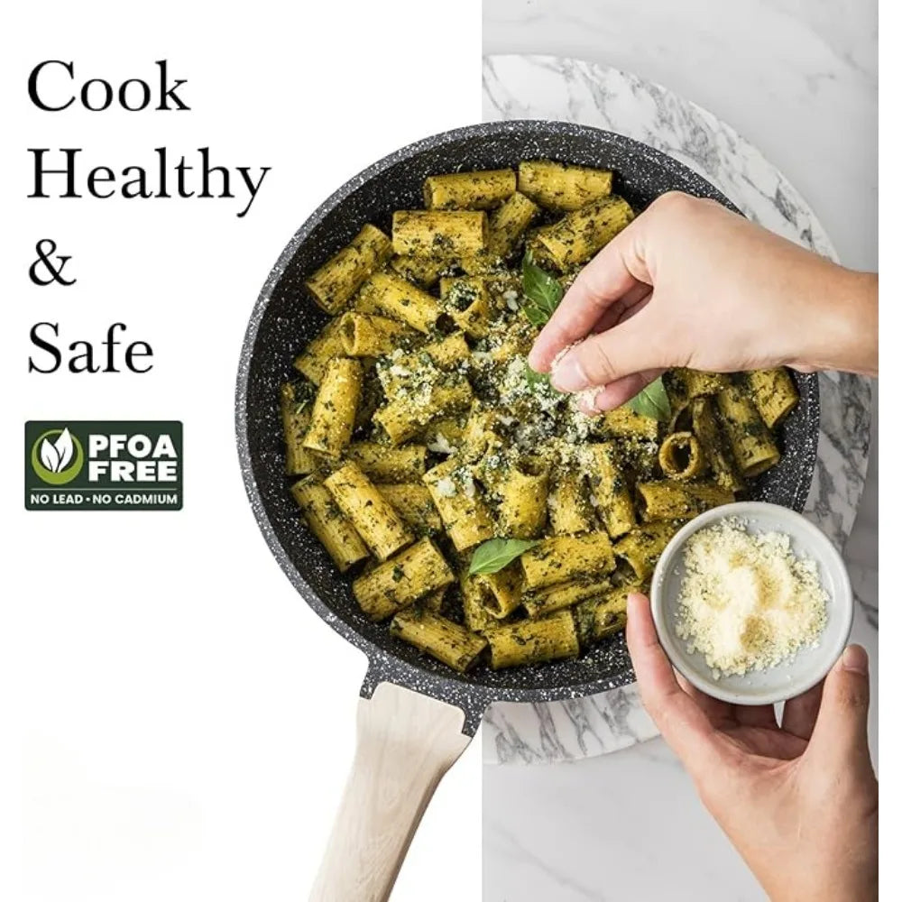 12 Piece Granite Non-Stick Cookware Set - Includes Frying Pan, Saucepan, Wok, and Oversized Casserole for Induction Cooking