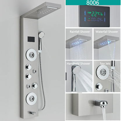 LED Light Bathroom Shower Faucet Set - Rainfall Shower Panel System with Temperature Display, Water Mixer Tap, and SPA Massage Feature