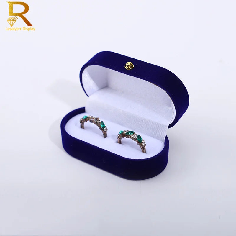 Velvet Jewelry Ring Box — Double Ring Organizer Trinket Box for Wedding & Gift