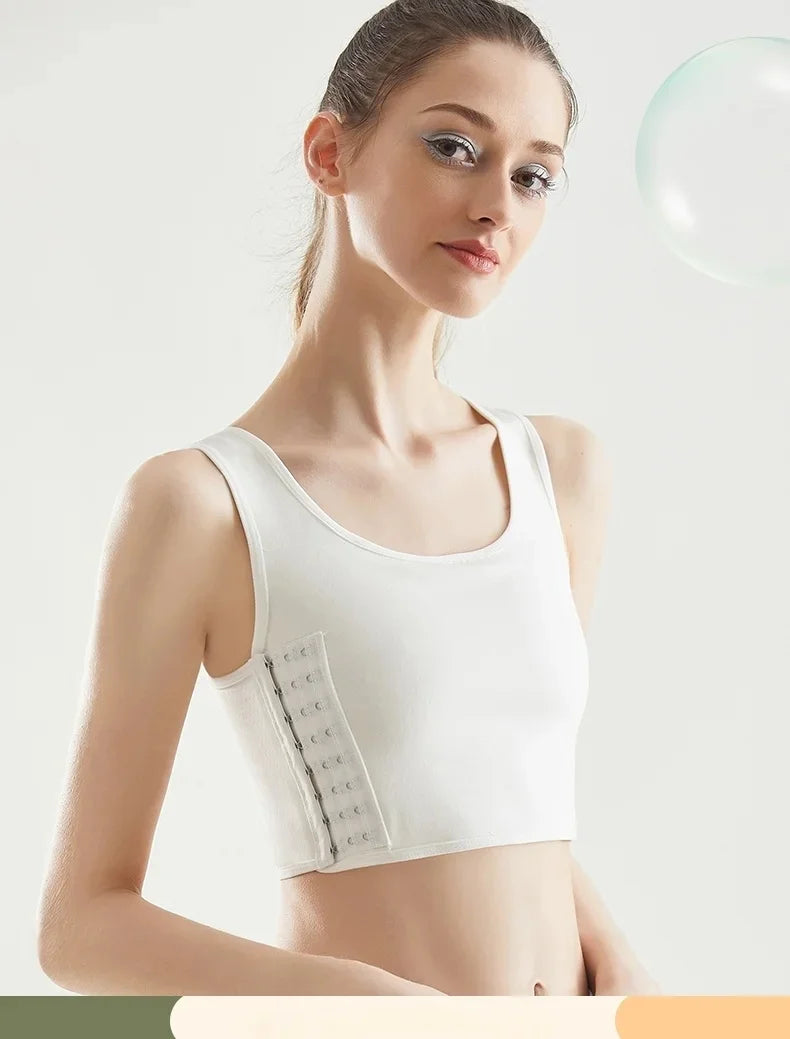 Women’s Breathable Chest Binder Vest - Seamless Wireless Compression Tank Top with Side Buckle Closure