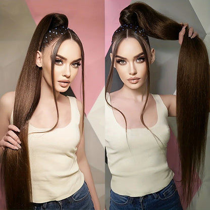 AZQUEEN 24-Inch Long Straight Ponytail Extension – Synthetic Fake Hairpiece for Women
