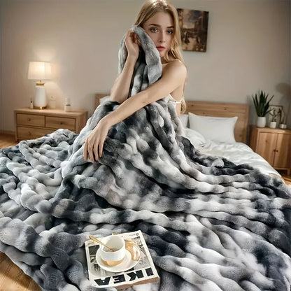 Cozy Faux Rabbit Fleece Throw Blanket – Soft Warm Plush 1pc Bed Sofa Blanket for Bedroom, Living Room & Dormitory Use