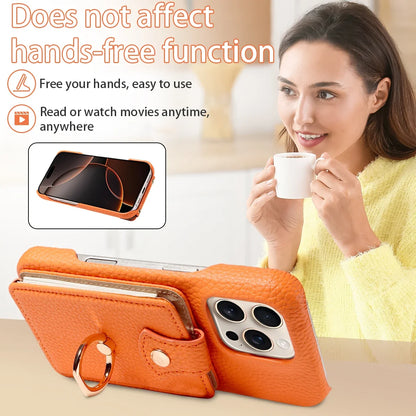 PU Leather iPhone Case with Ring & Card Slots – Anti-Fall Wallet Cover for iPhone 16 Pro Max, 15, 14, 13, 12, 11, 7, 8 Plus & 16e