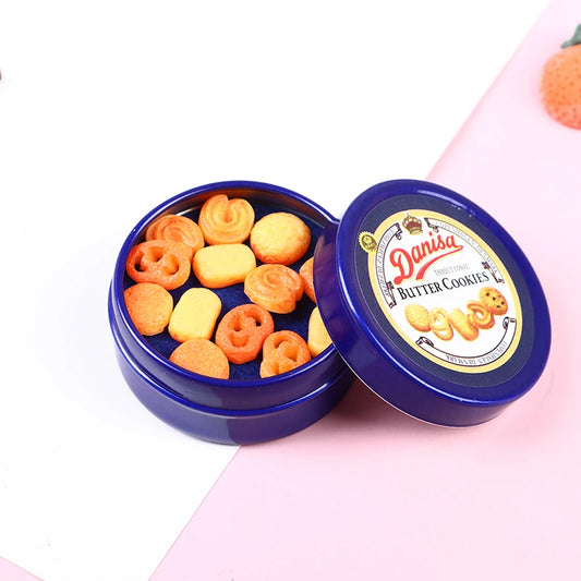 1/12 Dollhouse Danish Cookie Tin Set - Miniature Kitchen Accessory for Dollhouse Decor & Kids’ Toys