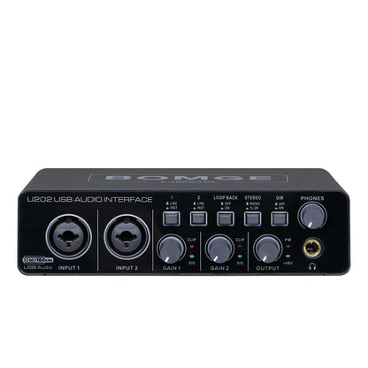 BOMGE U202 USB Audio Interface – Mic Preamplifier with XLR/TS/TRS Ports, 48V Phantom Power, 32-Bit/192kHz for Computer Recording & Streaming