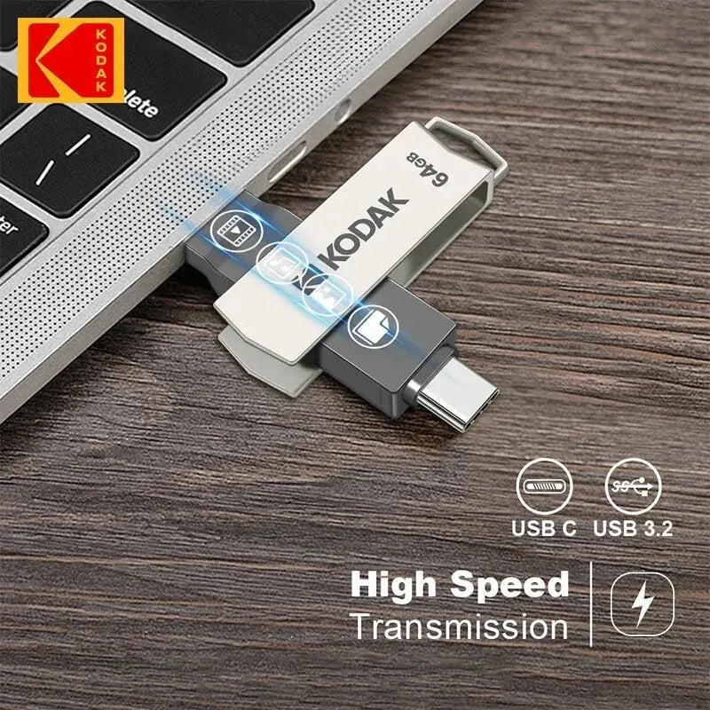 KODAK USB 3.2 Type-C Flash Drive – High-Speed 32GB/128GB/256GB Dual Memory Stick for Smartphone & Laptop