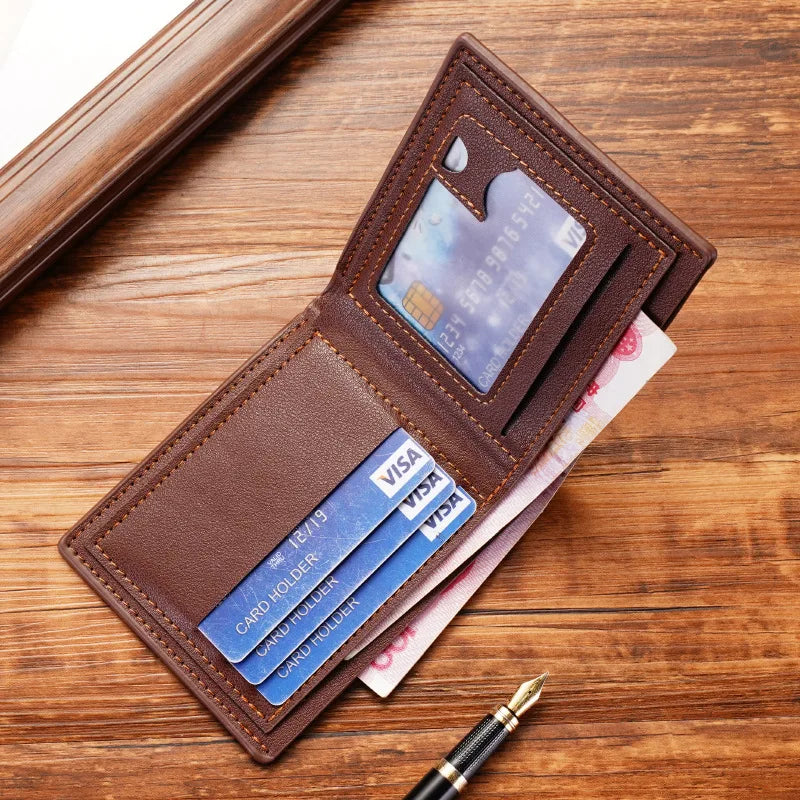 Men’s Slim Short Bifold Faux Leather Wallet – Credit Card & ID Holder Business Billfold Clutch Purse for Everyday Use