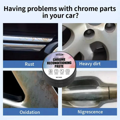 Automotive Chrome Repair Paste – Oxidized Chrome Trim & Badge Restorer with Application Sponge