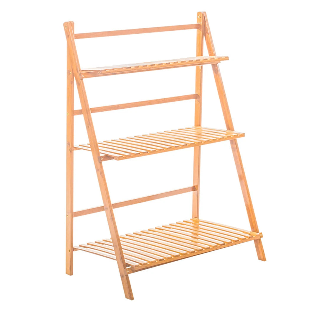 3-Tier Foldable Bamboo Plant Stand Indoor Outdoor Planter Display Shelf Organizer