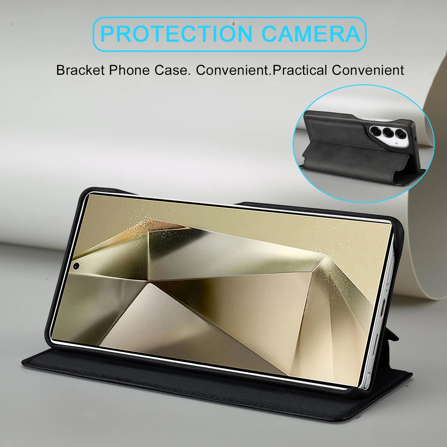 Ultra-Thin Leather Flip Case for Samsung Galaxy - Card Holder & Stand Cover for S26 Ultra, S26 Plus, S25 Ultra & S24 Ultra