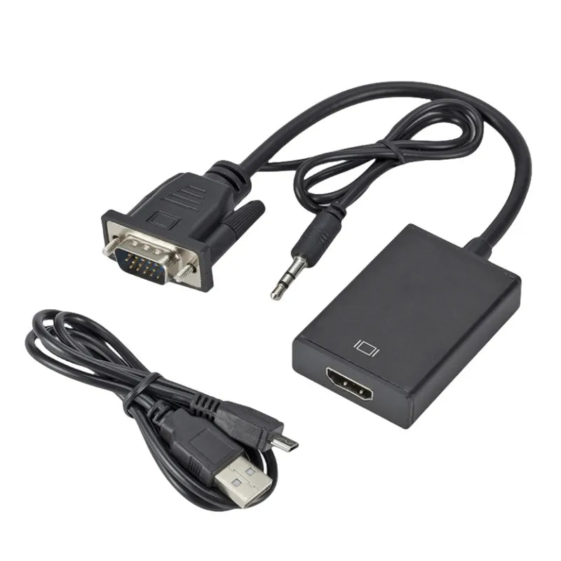 VGA to HDMI Converter Adapter - Audio Video Cable with 3.5mm Sound Support for Computer Laptop TV Projector Display