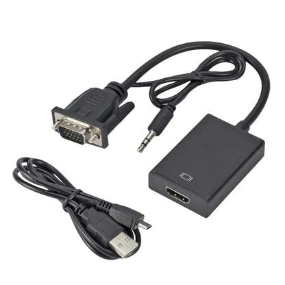 VGA to HDMI Converter Adapter - Audio Video Cable with 3.5mm Sound Support for Computer Laptop TV Projector Display