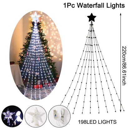 LED Star Waterfall Lights – Christmas String Lights for Tree Ornaments | Home Decor for Christmas 2024 and New Year 2025
