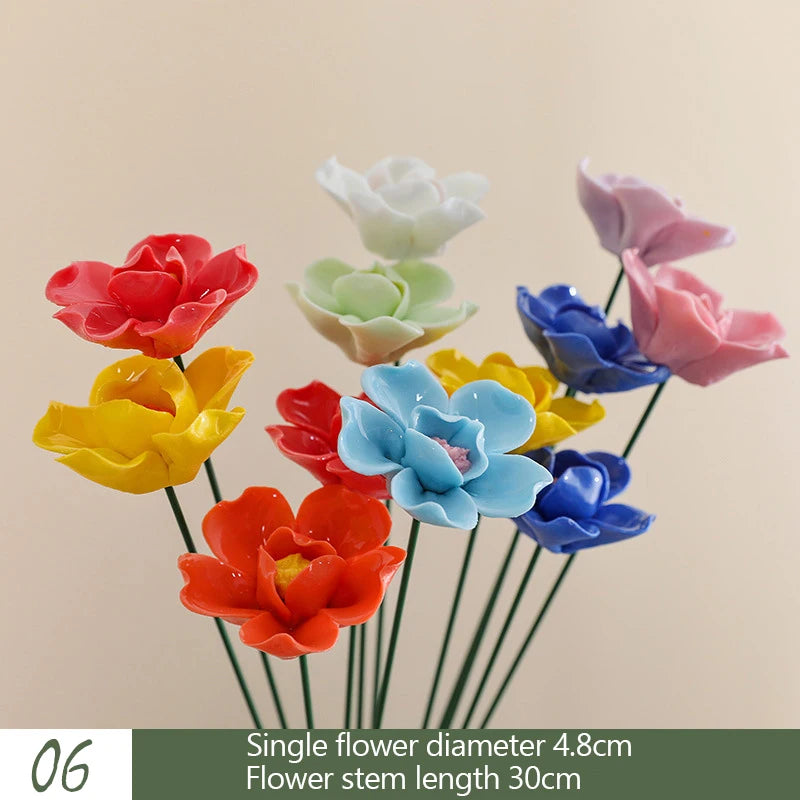 5PCS Handmade Ceramic Flowers – High-Temperature Simulation Eternal Life Flower Decorations, Creative Home & Gift Decor
