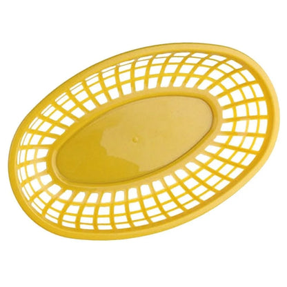 Fries Burger Serving Baskets - Colorful Oval Plastic Food Trays for Fast Food, Hot Dogs, Snacks & Reusable Restaurant Service