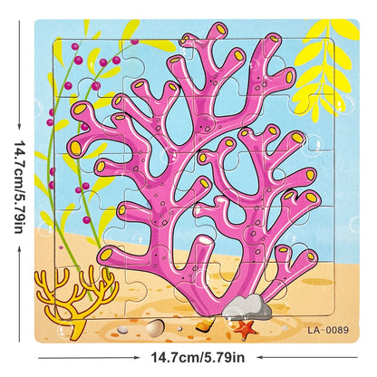 14.7cm Wooden Jigsaw Puzzle – Transportation & Marine Animal Educational Toy for Kids