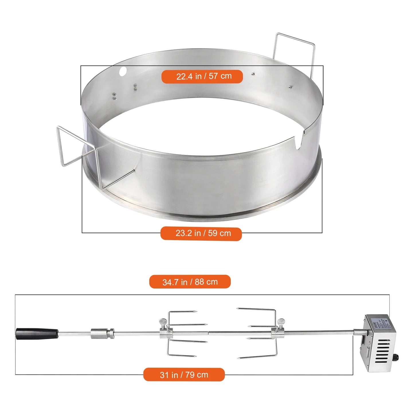 SucceBuy Universal Grill Rotisserie Kit – 9W Motor Stainless Steel Electric BBQ Automatic Grilling Set