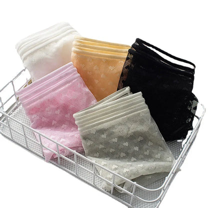 Summer Lace Underwear for Women - See-Through Briefs with Low Hollow Out Design - Pure Cotton Mid-Waist Crotch Underwear (SYTa007)